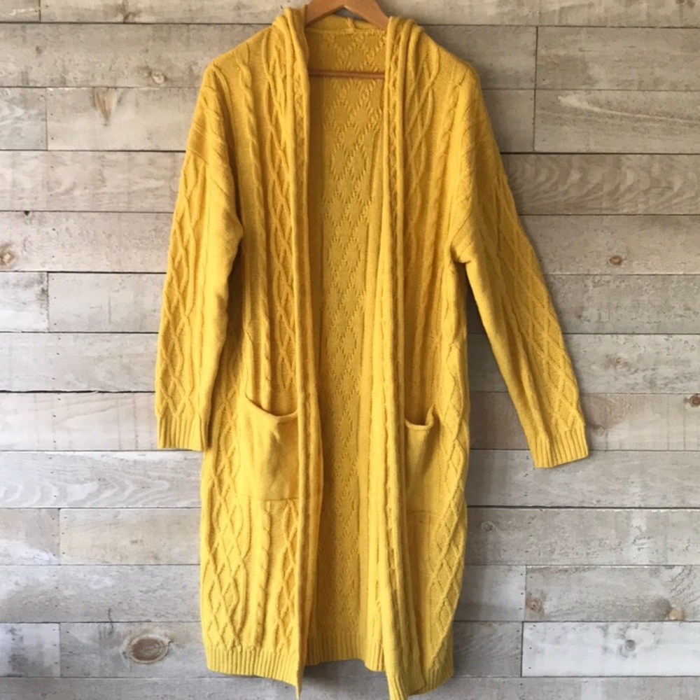 Gorgeous golden yellow cable knit open maxi cardigan